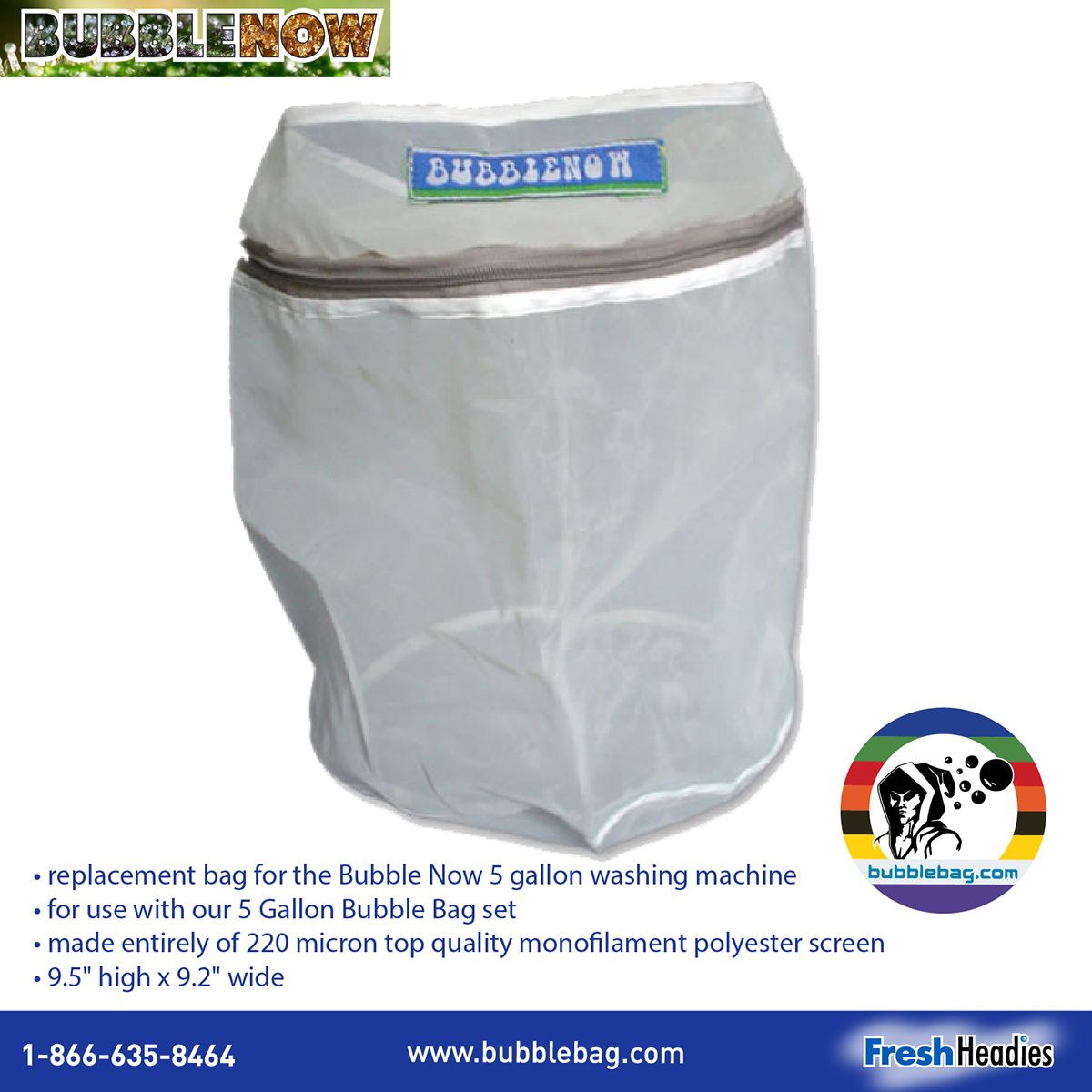 Bubble Now M5: Medium 220 micron Zipper Wash Bag | Use in our 5 Gallon Bubble Now Machine (BNM5B)