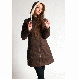 Ladies' Long Hoodlamb Coat Brown XL (LLHC) *LAST ONE*